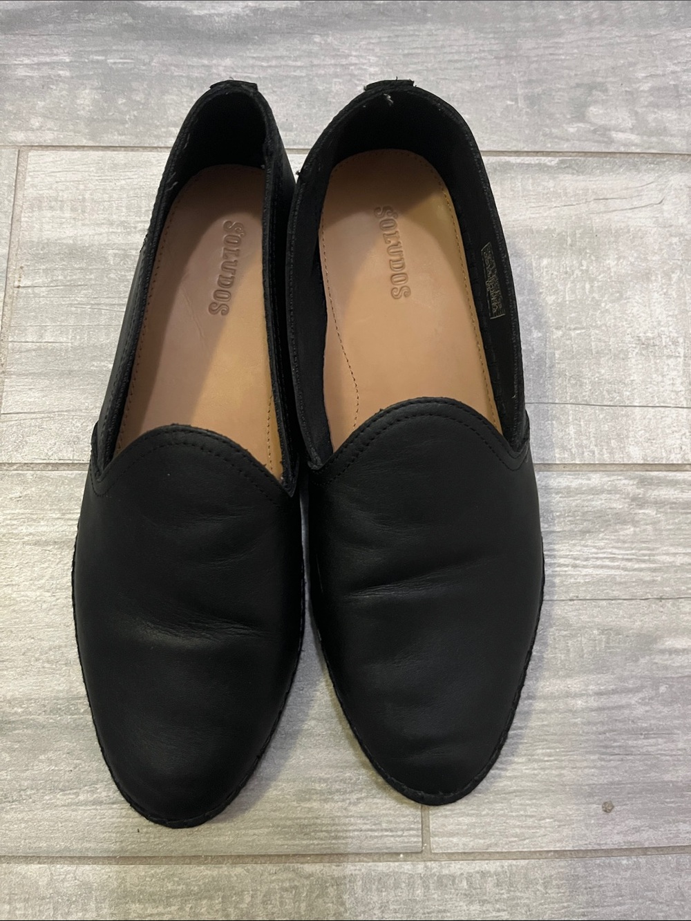 Soludos Black Leather Slip-On Loafers